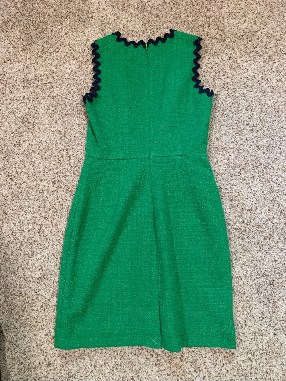 J Crew Tweed Dress Green Black Ric Rac Scallop Trim Sleeveless Size 0P